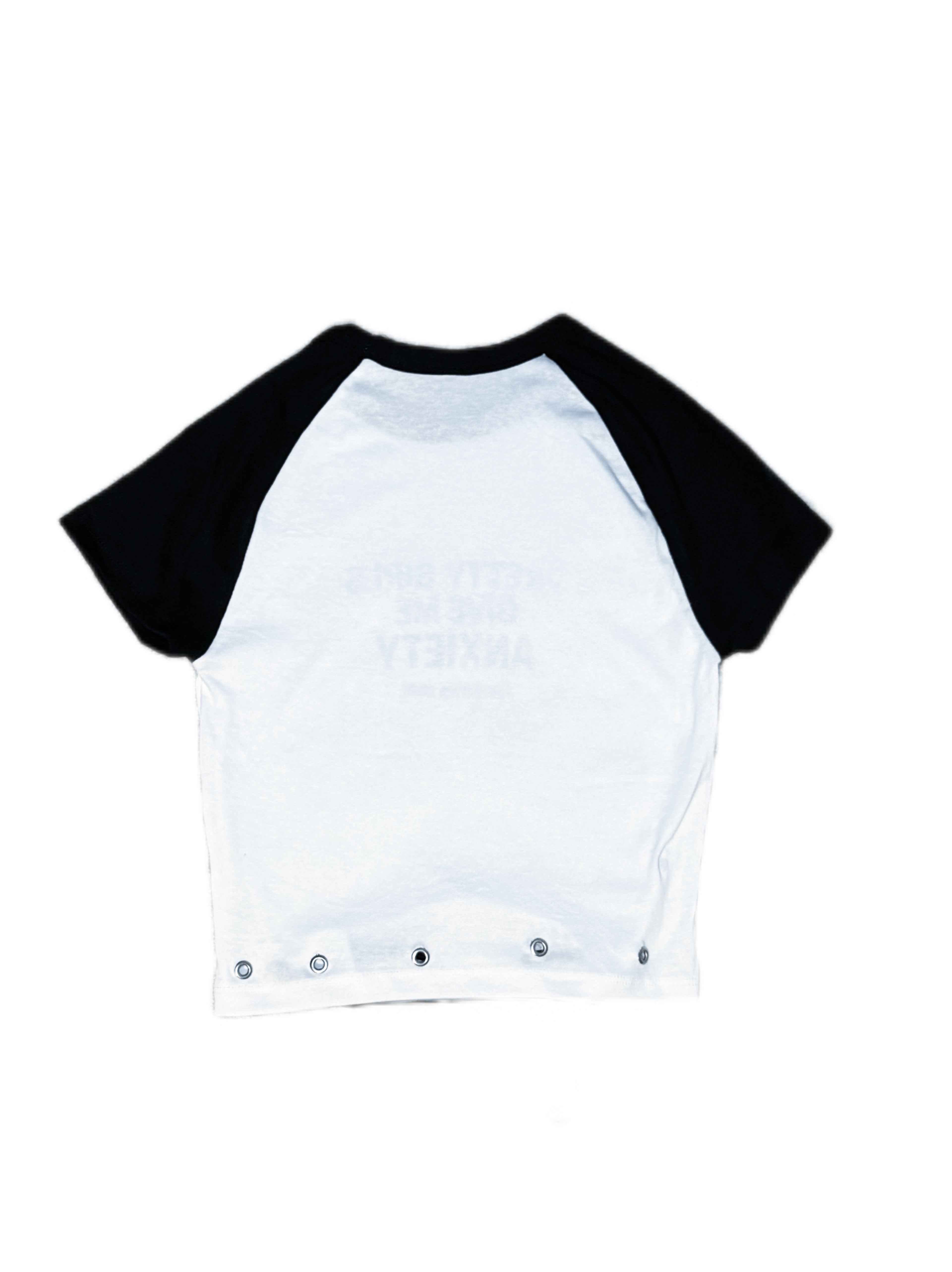 White crop top with black sleeves